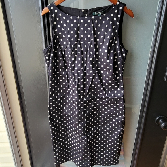 Ralph Lauren Dresses & Skirts - Ralph Lauren Pencil Dress Size 10 Black Polka Dots office Formal Business